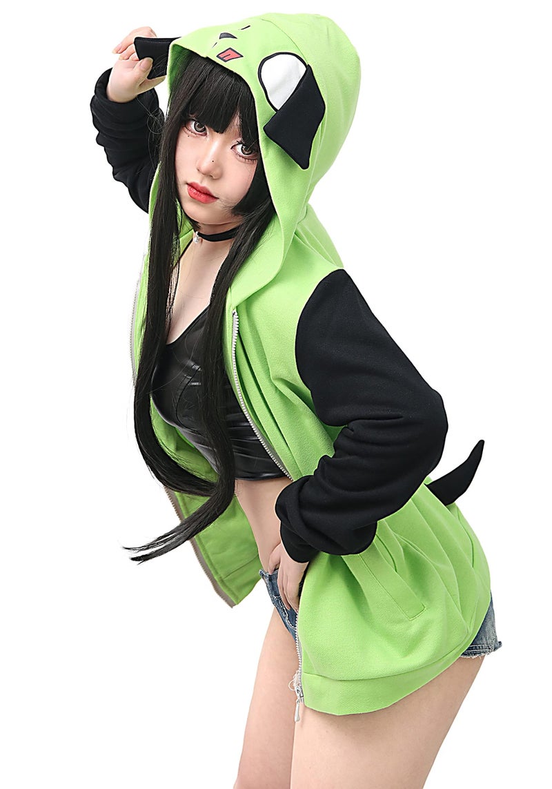 C-ZOFEK Cosplay Hoodie Jacket Mens Womens Green Coat with Ears for Halloween Parties Costume (3XL) - Image 1