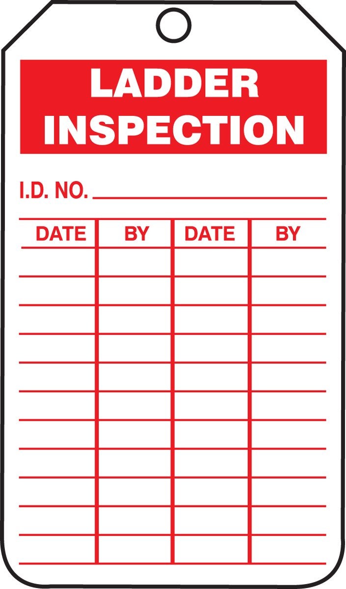 Accuform "Ladder Inspection" Pack of 25 PF-Cardstock Inspection Record Tags, 5.75" x 3.25", Red on White,TRS248CTP