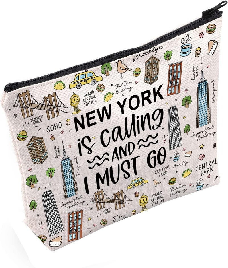 POFULL NYC Gift New York is Calling and I Must Go Cosmetic Bag Traveling Gift New York Vacation Gift (New York is Calling Cosmetic Bag)