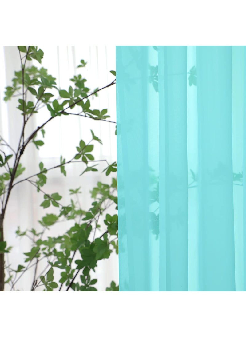 L&TEC Window Lake Blue Sheer Curtains 63 Inches Long 2 Panels Sheer Curtain Basic Rod Pocket Panel for Bedroom Children Living Room Yard Kitchen (Lake Blue  52"" W x 63"" L | 2 pcs)  - Image 2