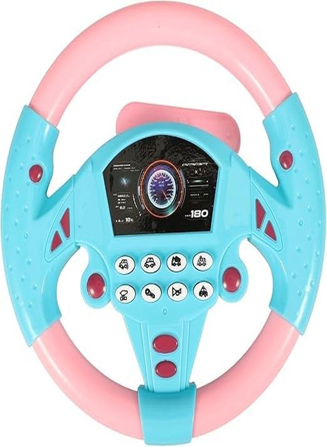 LittleLovik Steering Wheel Toy for Kids (Pack of 1) (Pink & Blue Colour), Copilot Steering Wheel, EducationalToys with Various Traffic Sound & Suction Cup Base, Musical Educational Stroller. - Image 1