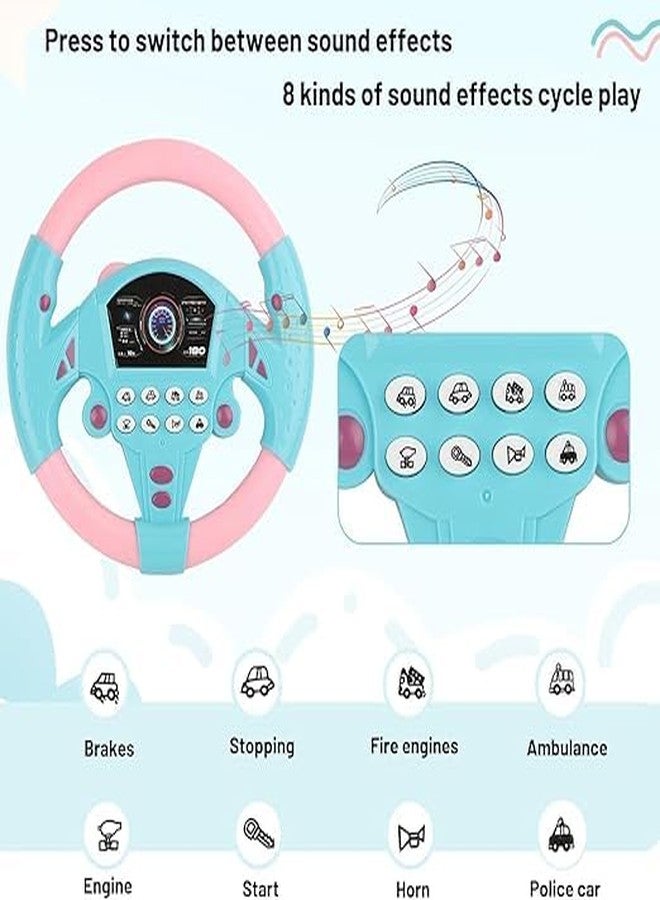 LittleLovik Steering Wheel Toy for Kids (Pack of 1) (Pink & Blue Colour), Copilot Steering Wheel, EducationalToys with Various Traffic Sound & Suction Cup Base, Musical Educational Stroller. - Image 2