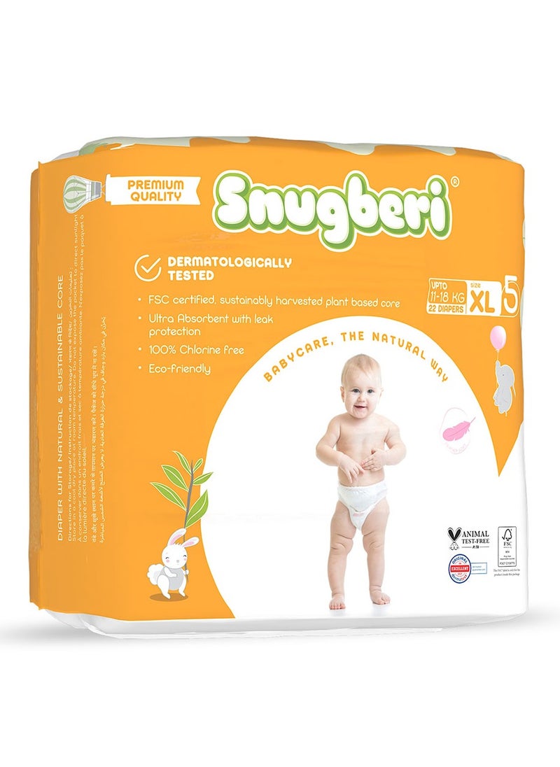 Snugberi Premium Eco-Friendly Chlorine Free Feather Soft Printed Diapers Made Of Natural Wood Pulp With Wetness Indicator Diaper Size 5 X Large 11-18Kg 22'S  - Image 1