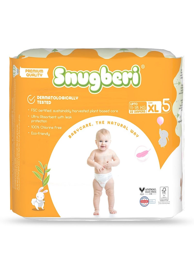 Snugberi Premium Eco-Friendly Chlorine Free Feather Soft Printed Diapers Made Of Natural Wood Pulp With Wetness Indicator Diaper Size 5 X Large 11-18Kg 22'S  - Image 5