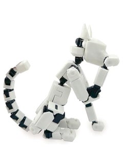 T13 Action Cat Set，3D Printed Multi-Jointed Movable Action Cat Robot，Mobile Robot Cat Desktop Decoration，T13 Action Figure.(White)