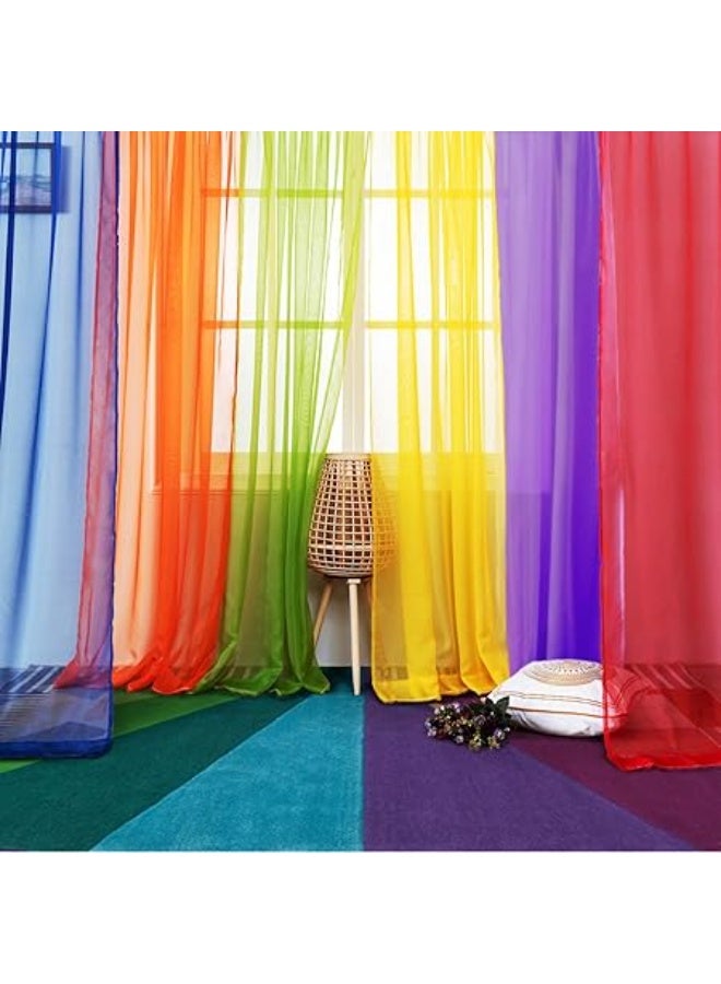 6 Piece Rainbow  Panel Colorful Backdrop Bright Curtains Set for Playroom, Nurseries, Party Decor, Bedroom Lime, Orange, Red, White, Bright Yellow, Navy