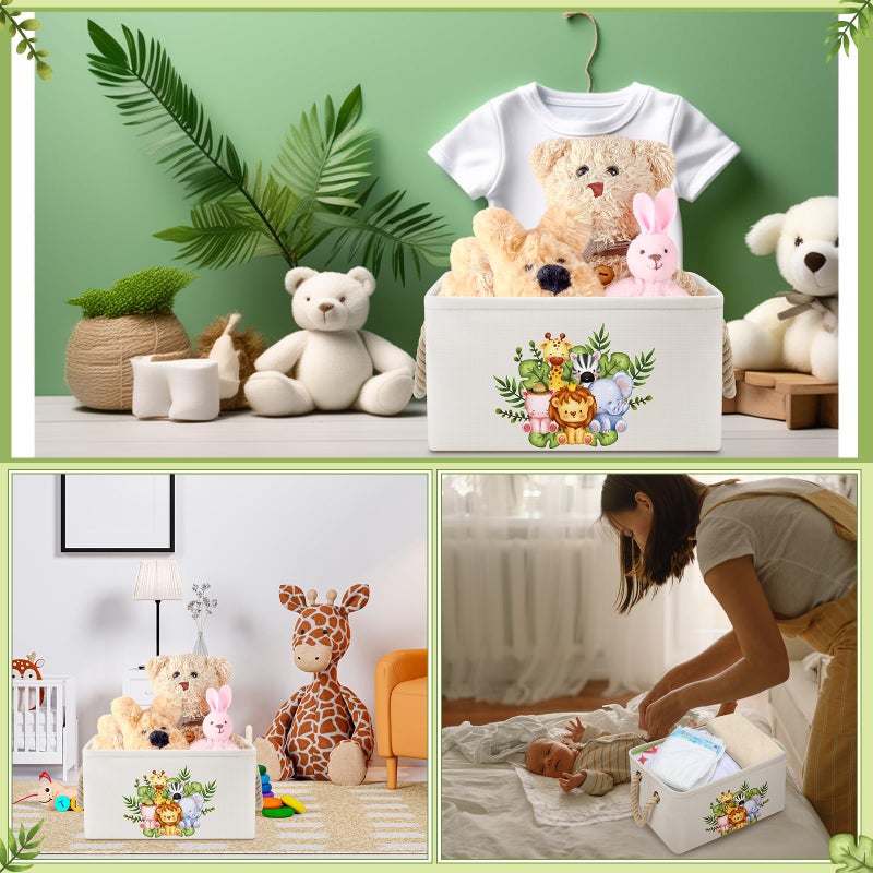 Pickmesh Baby Shower Storage Basket with Gift Bags Rectangular Ribbons Collapsible Canvas Storage Bin with Handles for Diaper Organizing Toy Home DIY Gift Basket, 13 x 9. 1 x 7. 1 Inch(Jungle Theme) - Image 5