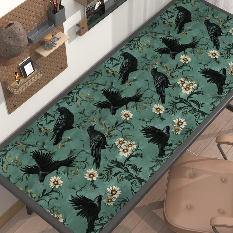 Fvlow Crow Wallpaper Dark Peel and Stick 17.4" x 118" Vintage Contact Paper Gothic Witchy Self Adhesive Removable Covering for Bedroom Bathroom Cabinet Drawer Halloween Raven Wall Decor Grey Green - Image 4