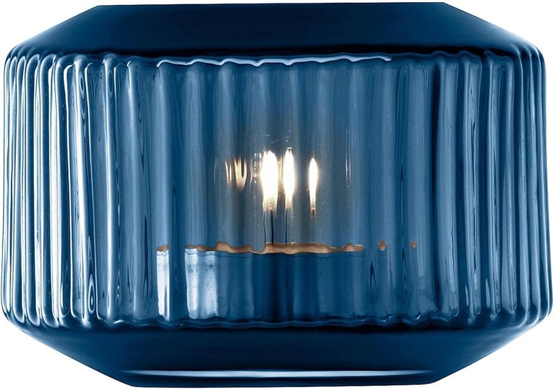 LSA Rotunda Glass Vase Candle Holder Petrol Blue H7cm x W15cm Elegant Decor - Image 1