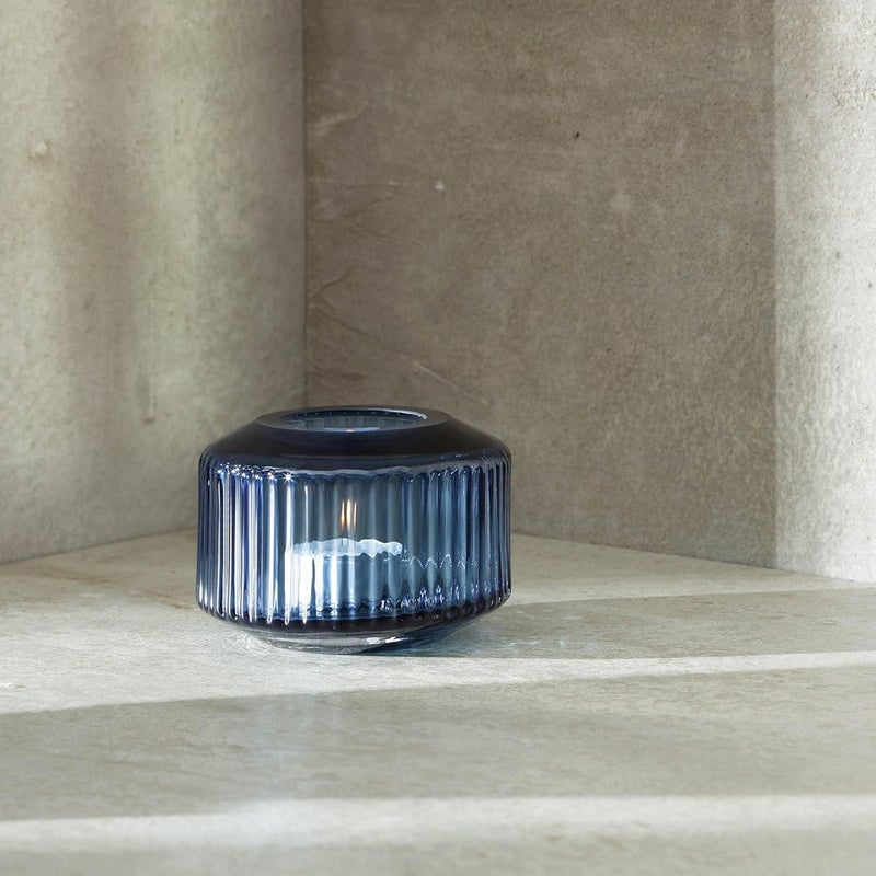 LSA Rotunda Glass Vase Candle Holder Petrol Blue H7cm x W15cm Elegant Decor - Image 2