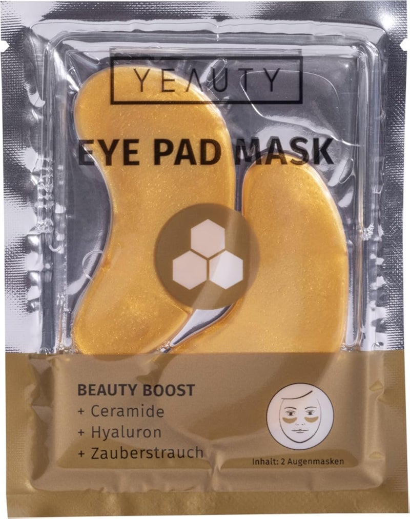 قناع العين YEAUTY Beauty Boost، وسادات العين فائقة النعومة مع إكسير الذهب الفاخر والسيراميد وحمض الهيالورونيك ومستخلص الأعشاب السحرية، يوفر وينعم منطقة العين، عبوة واحدة من قطعتين