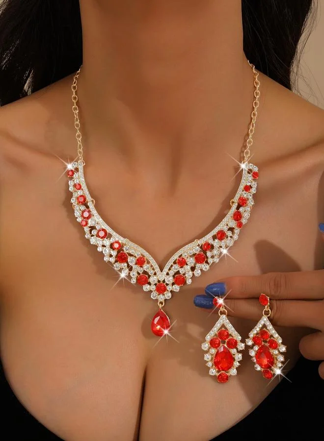 Take Two 2-Piece Embellished Rhinestone Pendant Necklace and Earrings Jewelry Set