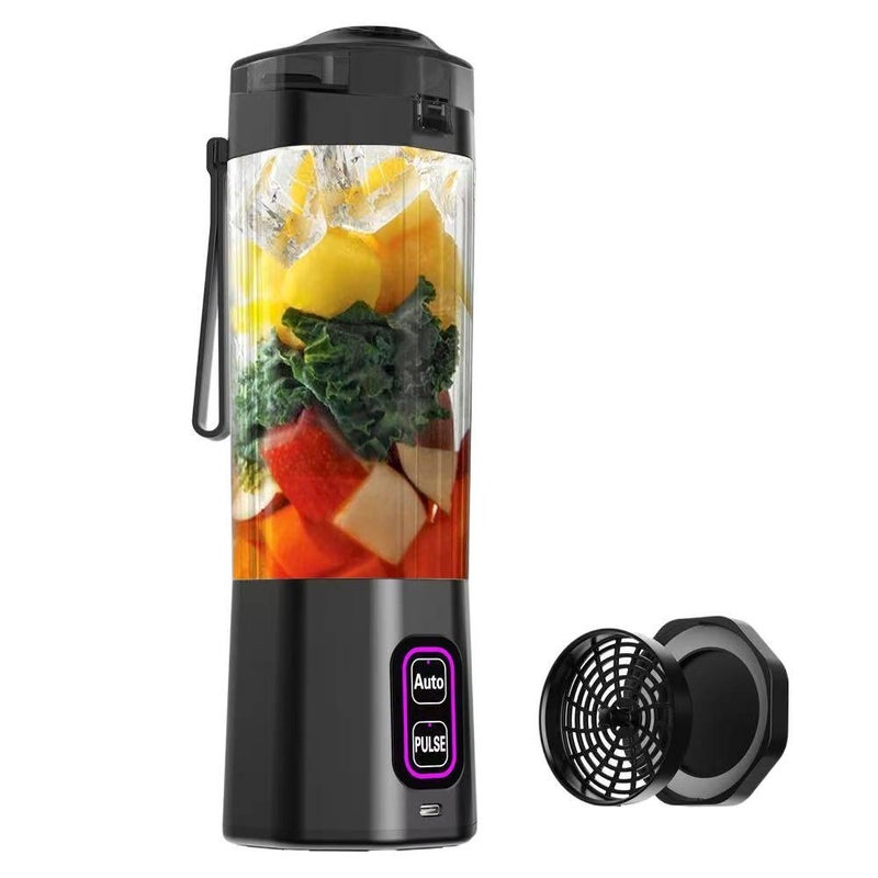 زجاجة عصارة محمولة كوب 601 - 800 ml وبحجم مناسب للسفر وبتصميم زجاجة وكوب لـ مشروبات الفاكهة الصغيرة والسموذي ومخفوقات البروتين وروتين المطبخ أثناء السفر باللون أسود للاستخدام اليومي. - Image 1