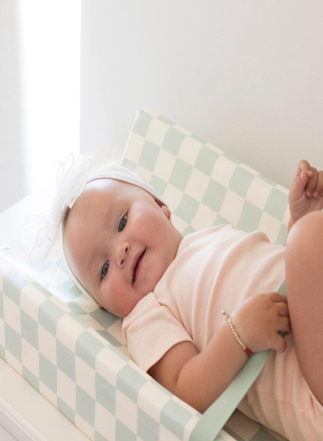 Tiny Twinkle Diaper Changing Pad for Dresser & Nursery Table - Waterproof, Wipeable & Mess-Proof Baby Changing Pad with Safety Strap, Non-Slip Base & Removable Washable Cover(Sage Checkers) - Image 5