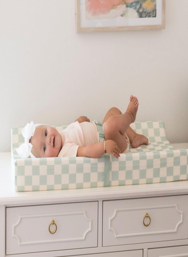Tiny Twinkle Diaper Changing Pad for Dresser & Nursery Table - Waterproof, Wipeable & Mess-Proof Baby Changing Pad with Safety Strap, Non-Slip Base & Removable Washable Cover(Sage Checkers) - Image 2