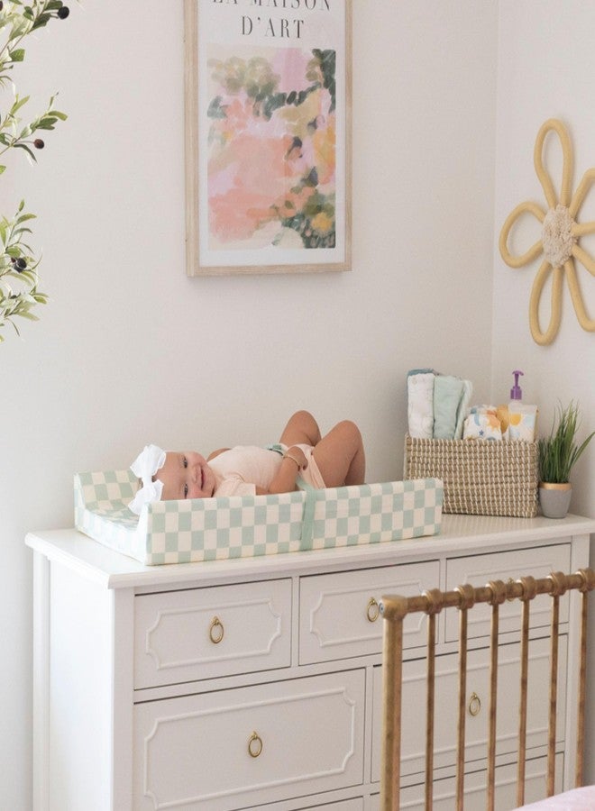Tiny Twinkle Diaper Changing Pad for Dresser & Nursery Table - Waterproof, Wipeable & Mess-Proof Baby Changing Pad with Safety Strap, Non-Slip Base & Removable Washable Cover(Sage Checkers) - Image 4