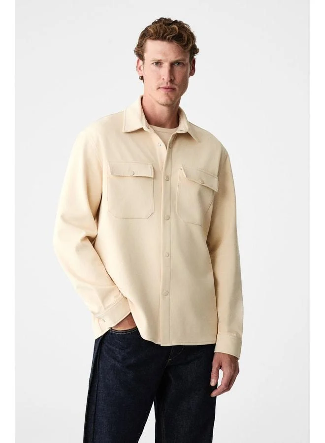 Grimelange MAZE Men's Special Textured Thick Fabric Pocketed Snap-Button Vanilla Jacket.