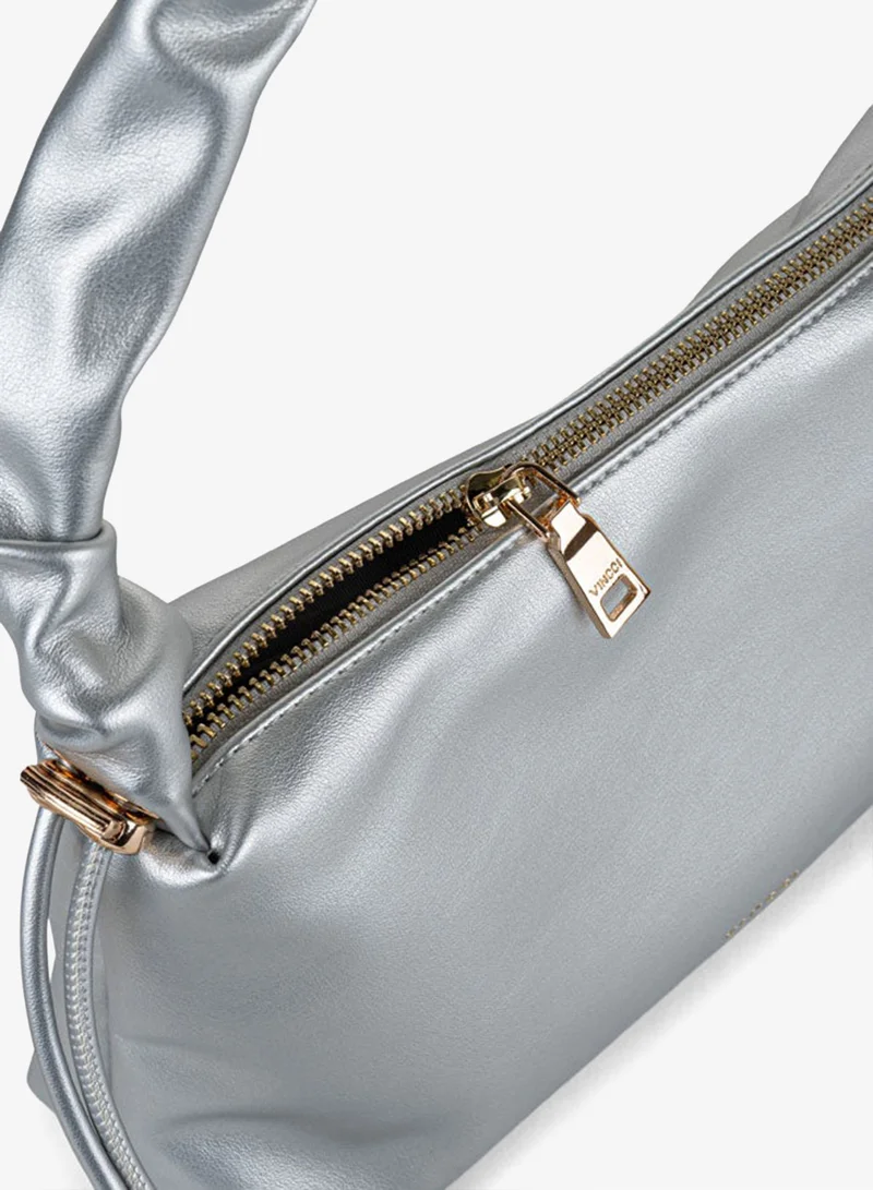 Vincci Silver Women Solid Shoulder Bag with  Designed Strap and Zip Closure for Women | Best Price UAE
