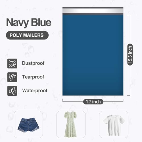 UCGOU Poly Mailers 12x15.5 Inch Navy Blue 100 Pack Medium Shipping Bags #5 Strong Thick Mailing Envelopes Self Sealing Adhesive Waterproof and Tear Proof Boutique Packaging Postal for Clothing - Image 2