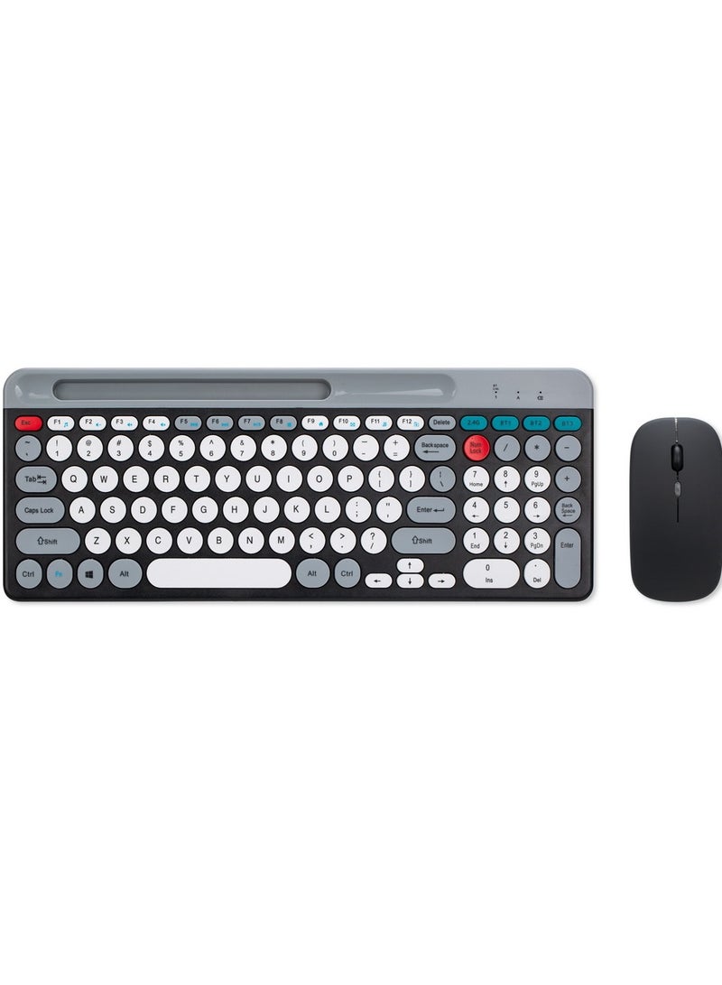 general Wireless Keyboard and Mouse Combo, Multi-Device (Bluetooth+2.4G) Keyboard Mouse with Phone Tablet Holder, Full-Sized Typewriter Cordless Keyboard and Mouse for Computer/Laptop - Image 1
