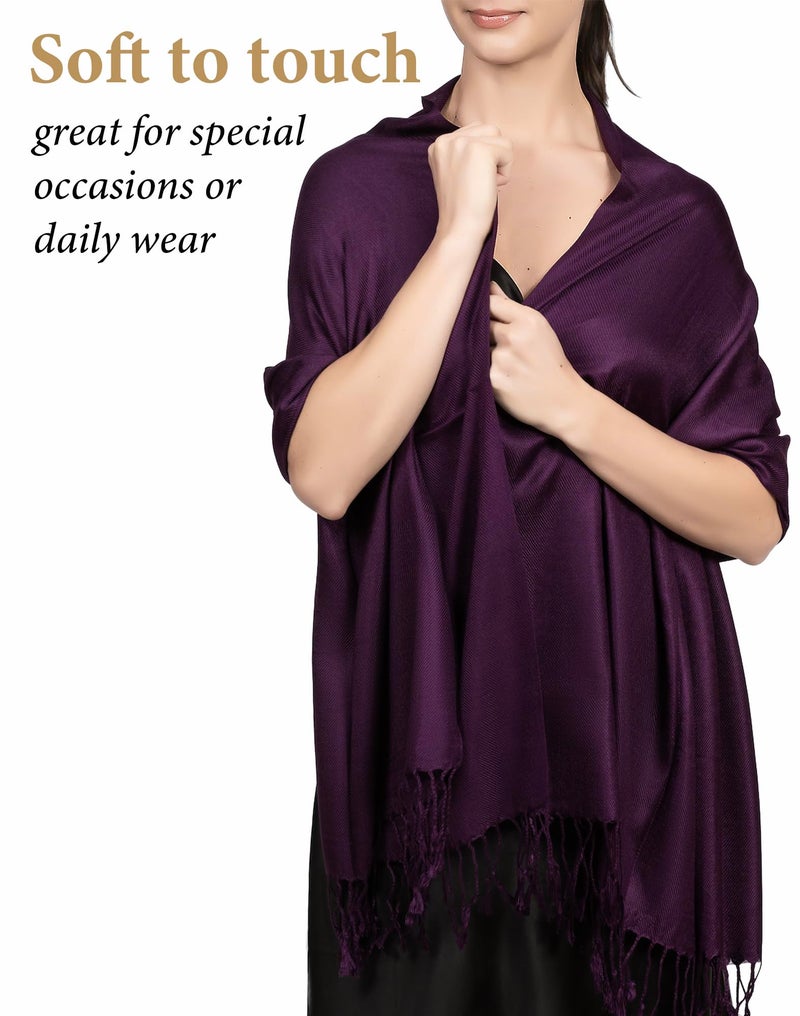 Achillea Soft Silky Pashmina Scarf for Women - Shawl Wrap for Evening Dresses, Bridesmaids, Weddings & Everyday Wear (Plum Purple) - Image 2