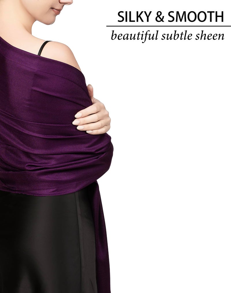 Achillea Soft Silky Pashmina Scarf for Women - Shawl Wrap for Evening Dresses, Bridesmaids, Weddings & Everyday Wear (Plum Purple) - Image 3