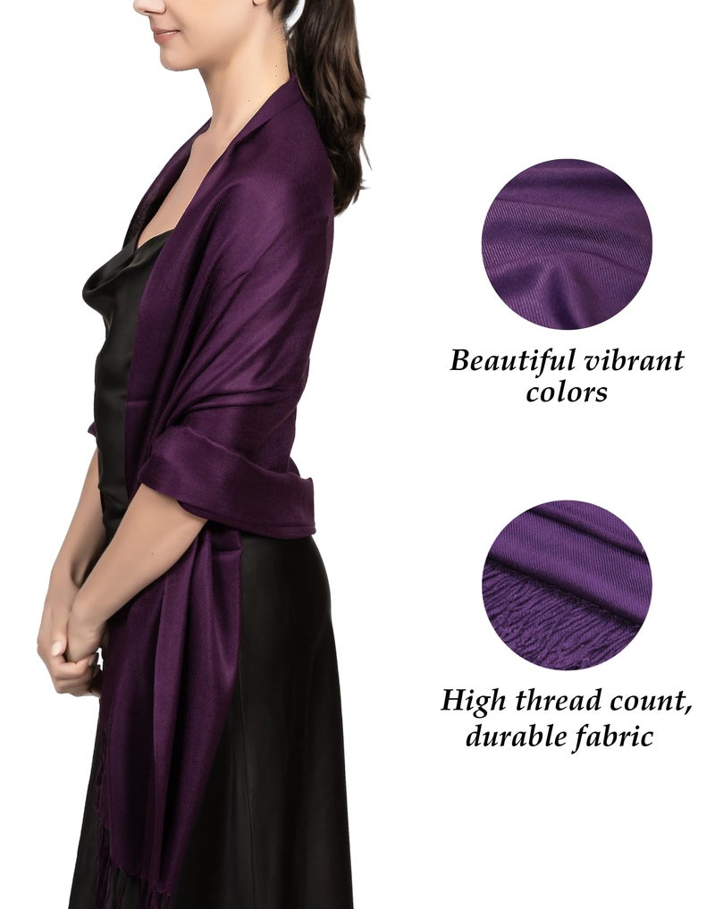 Achillea Soft Silky Pashmina Scarf for Women - Shawl Wrap for Evening Dresses, Bridesmaids, Weddings & Everyday Wear (Plum Purple) - Image 4