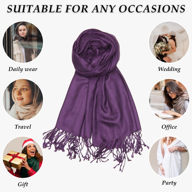 Achillea Soft Silky Pashmina Scarf for Women - Shawl Wrap for Evening Dresses, Bridesmaids, Weddings & Everyday Wear (Plum Purple) - Image 5