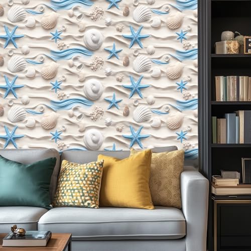 HOMETITUTE Seashell Starfish Beach Wallpaper 157x394 Peel and Stick Vinyl Contact Paper Self Adhesive Removable Coastal Wall Cover for Cabinets CountertopsHome Decor - Image 3