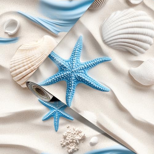 HOMETITUTE Seashell Starfish Beach Wallpaper 157x394 Peel and Stick Vinyl Contact Paper Self Adhesive Removable Coastal Wall Cover for Cabinets CountertopsHome Decor - Image 1