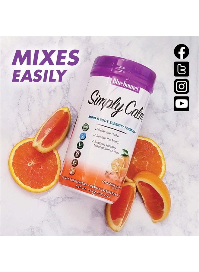 Bluebonnet Nutrition Simply Calm Powder, For Calm*, Muscle Cramps*, Stress Relief*, Soy-Free, Gluten-Free, Non-GMO, Kosher Certified, Dairy-Free, Vegan, 16 oz, 82 Servings, Orange Citrus Flavor - Image 5