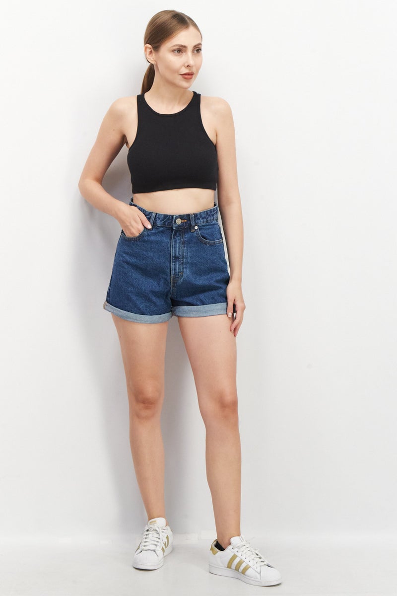 Pull & Bear Women Wash Denim Shorts, Blue  - Image 3