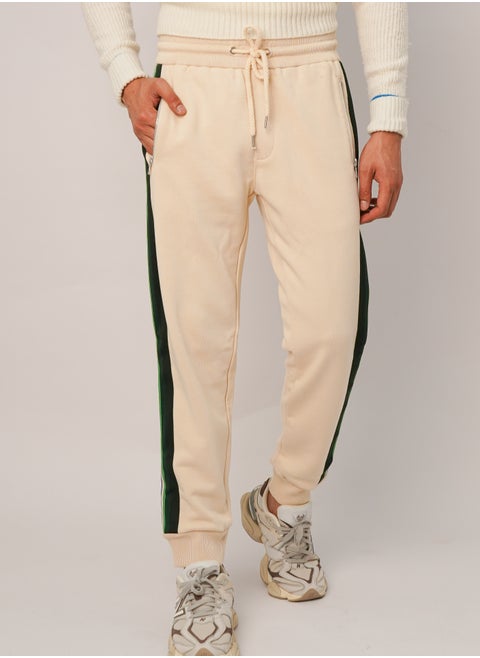 Men’s Side Stripe Zipper Pockets Jogger Pants in Marshmallow
