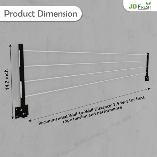 JD FRESH Metal Foldable Wall Mount Cloth Drying Stand with 30 Feet Rope/Wall Hanging Clothes Dryer Rack for Balcony & Indoor Use/Space Saving Wall Mounted Laundry Hanger(Black) - Image 3