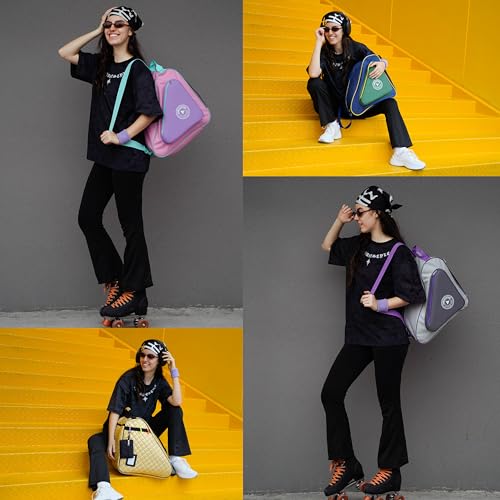 HEXIFUL Skate Bag to Carry Ice Skates, Inline Skates, Roller Skates and Quad Skates for Both Kids and Adults (Violet-Pink/Mint 020) - Image 2