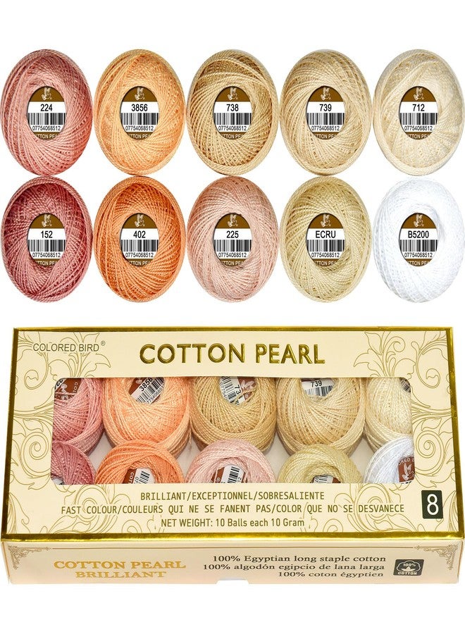 colored bird Double Mercerized Egyptian Long Staple Cotton Pearl Thread Ball 10 Grams Rainbow Color Embroidery Thread 10 Colors per Box for Crochet Hardanger Cross Stitch Hand Embroidery,Light Flesh Color Series - Image 1