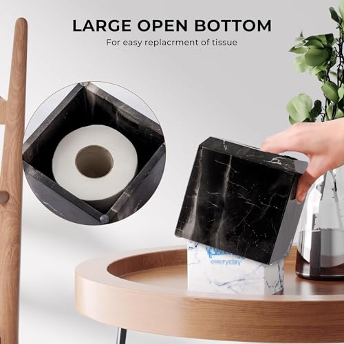WORHE Tissue Box Cover Italy Natural Marble Heavy Duty Square Facial Toilet Paper Holder for Bathroom Living Room Bedroom Dresser Kitchen Minimalistic Office Home Decor Black (WH013) - Image 5