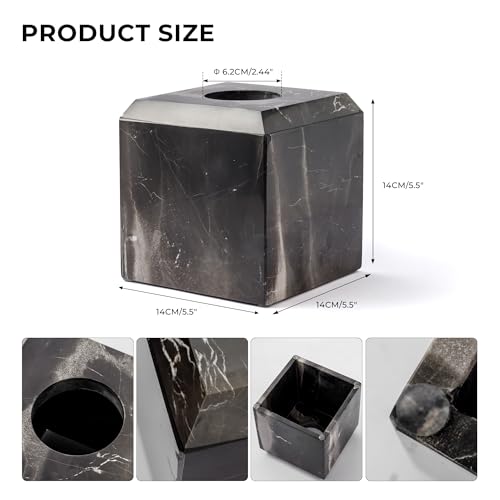 WORHE Tissue Box Cover Italy Natural Marble Heavy Duty Square Facial Toilet Paper Holder for Bathroom Living Room Bedroom Dresser Kitchen Minimalistic Office Home Decor Black (WH013) - Image 4