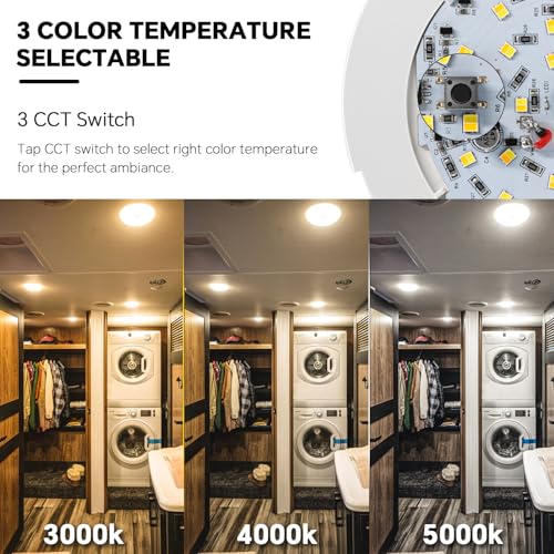 acegoo RV 3CCT 4.5'' LED Ceiling Dome Light, 3000K/4500K/6000K Switchable with Blue Nightlight 12V Puck Light for Motorhome Camper Trailer Boat, Surface Mount w/Dimmer Switch (4 Pcs) - Image 2