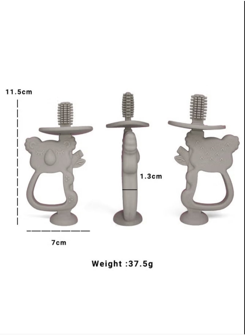 Bebiland Koala Shape Teething Toy, Safe Easy to Hold BPA Free Silicone Teethers, 360° Baby Toothbrush with Suction Base, Teether Toys Best for Baby 6-12 Months (Grey)  - Image 2