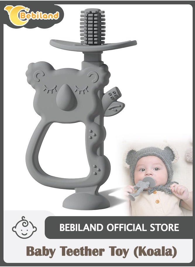 Bebiland Koala Shape Teething Toy, Safe Easy to Hold BPA Free Silicone Teethers, 360° Baby Toothbrush with Suction Base, Teether Toys Best for Baby 6-12 Months (Grey)  - Image 1