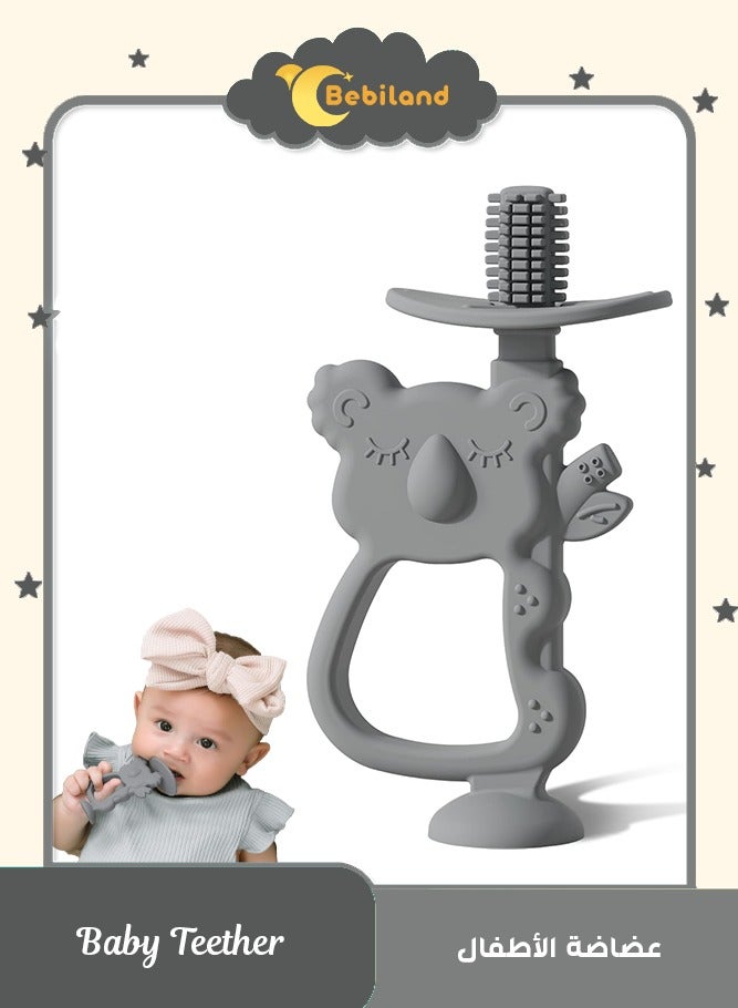 Bebiland Koala Shape Teething Toy, Safe Easy to Hold BPA Free Silicone Teethers, 360° Baby Toothbrush with Suction Base, Teether Toys Best for Baby 6-12 Months (Grey) - Image 1