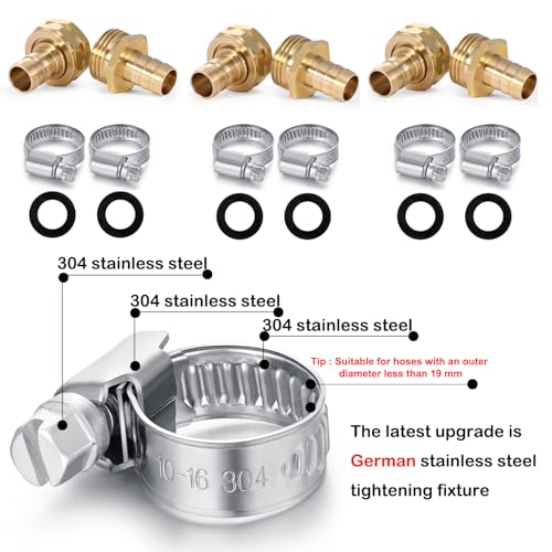 YELUN Solid Brass Garden Hose Repair Connector with Clamps Hose End Repair Kit,Fit for 1/2"Garden Hose Fitting,Male and Female Hose Fittings(1/2"-3 Set) - Image 3