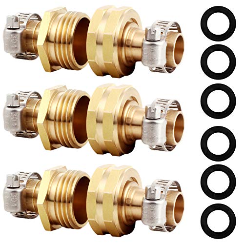 YELUN Solid Brass Garden Hose Repair Connector with Clamps Hose End Repair Kit,Fit for 1/2"Garden Hose Fitting,Male and Female Hose Fittings(1/2"-3 Set) - Image 1