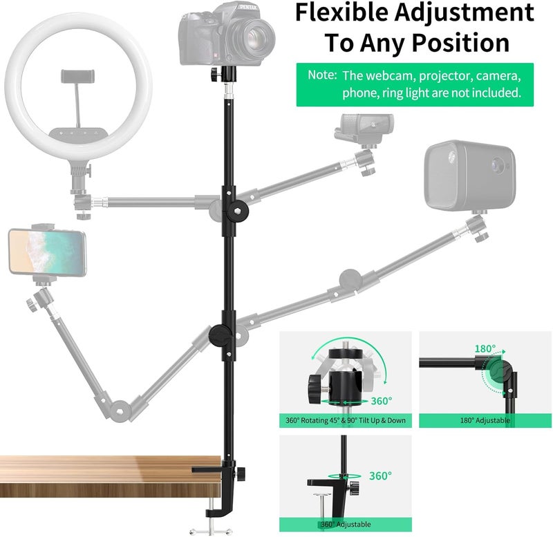 KDD Webcam Stand Camera Mount with Phone Holder & 5/8" Screw, 22in Flexible Projector Stand Gooseneck Desk Mic for Logitech C922 C930e C920 C615 C960 Brio 4K, GoPro, Blue Yeti Snowball Ice - Image 3