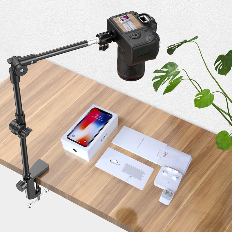 KDD Webcam Stand Camera Mount with Phone Holder & 5/8" Screw, 22in Flexible Projector Stand Gooseneck Desk Mic for Logitech C922 C930e C920 C615 C960 Brio 4K, GoPro, Blue Yeti Snowball Ice - Image 2