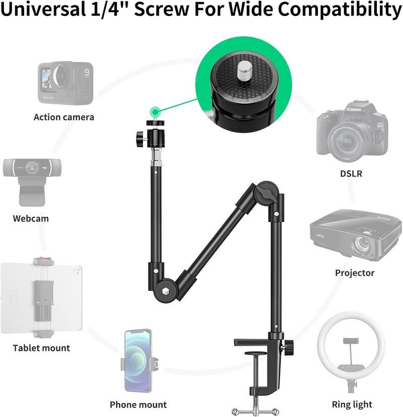 KDD Webcam Stand Camera Mount with Phone Holder & 5/8" Screw, 22in Flexible Projector Stand Gooseneck Desk Mic for Logitech C922 C930e C920 C615 C960 Brio 4K, GoPro, Blue Yeti Snowball Ice - Image 4