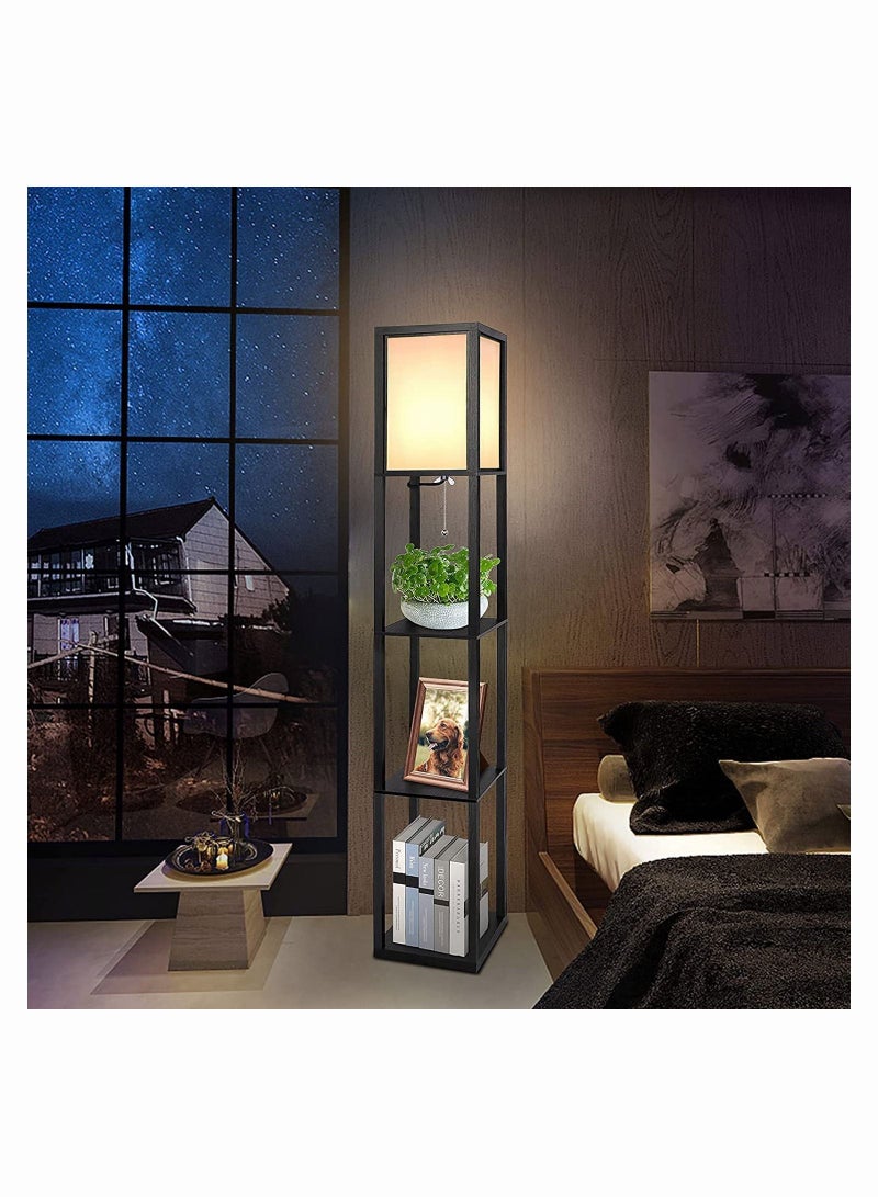 AMINAC Industrial Floor Lamp Standing Lamp with Storage and Bulb Tall Corner Lamp for Living Room Bedroom and Office Black 160x26x26 cm - Image 2