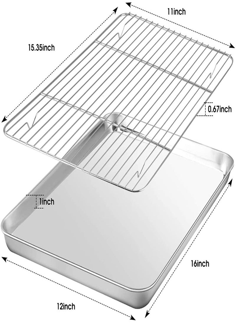 SYOSI Baking Sheet Nonstick Baking Pans with Rack Set 1 Sheets+1 Rack Stainless Steel Cookie Sheet Pan with Cooling Rack for Oven 16" x 12" x 1" Tray Non-Toxic Heavy Duty Easy Clean  - Image 1