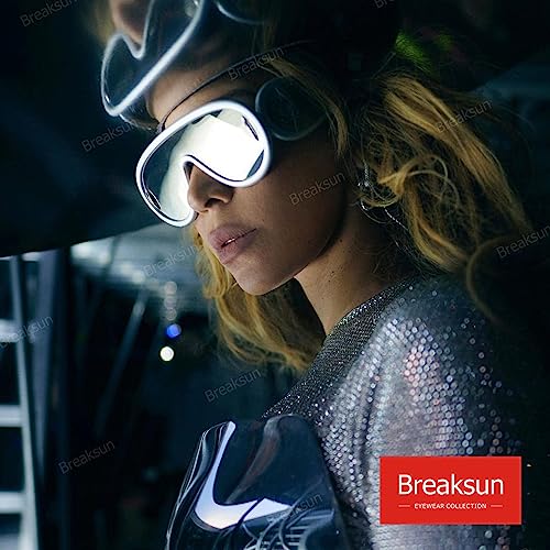 Breaksun Fashion Wave Mask Sunglasses for Women Men Oversized Silver Mirrored Futuristic Shield Sun Glasses Designer Style (Silver/Silver Mirror) - Image 3